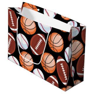 SPORTS FUN Baseball Football Basketball Pattern Large Gift Bag