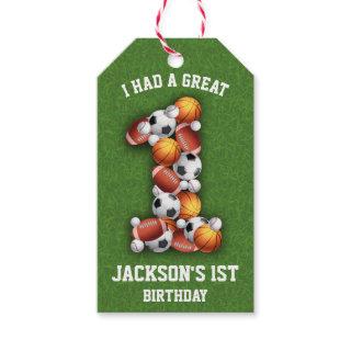 Sports Themed Balls 1st Birthday Party Gift Tags