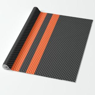 Sporty Orange Stripes Carbon Fiber Style Decor