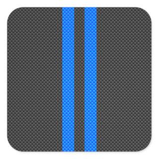 Sporty Sky Blue Carbon Fiber Style Racing Stripes Square Sticker