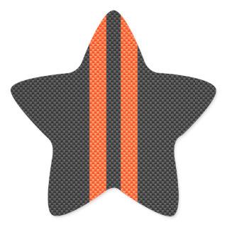 Sporty Vibrant Orange Stripes Carbon Fiber Style Star Sticker