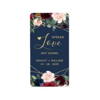 Spread Love Burgundy Navy Floral Hand Sanitizer Label