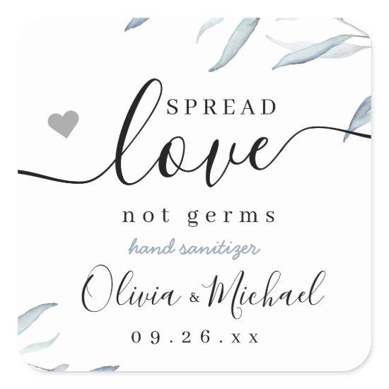 Spread Love Dusty Blue Greenery Wedding Favor Square Sticker