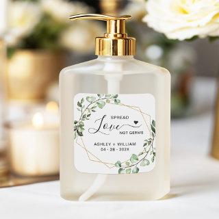 Spread Love Geometric Eucalyptus Wedding Sanitizer Square Sticker