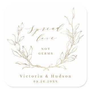 Spread Love Gold simple elegant botanical wreath Square Sticker