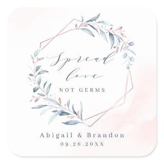 Spread Love Rose Gold Dusty Blue Greenery Wedding Square Sticker