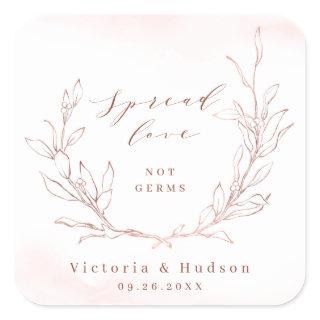 Spread Love Rose gold simple botanical wreath Square Sticker