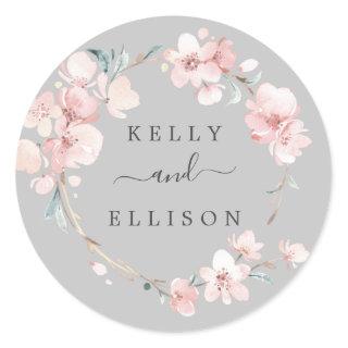 Spring Cherry Blossom Gray Wedding Envelope Seals