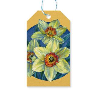 Spring daffodil fine art painting yellow gift tag