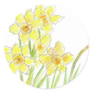 Spring Daffodils Yellow Flower Watercolor Classic Round Sticker