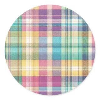 Spring/Easter pastel plaid/tartan  Classic Round Sticker