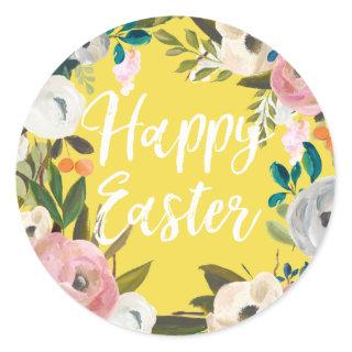 Spring Floral Yellow Happy Easter Classic Round Sticker
