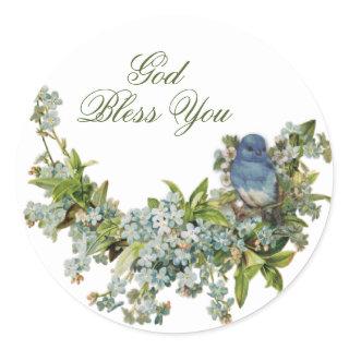 Spring Flowers Bird Religious God Bless You Classic Round Sticker