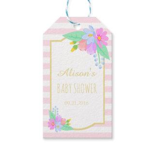 Spring Flowers Pink Stripes Baby Shower Gift Tags