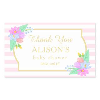 Spring Flowers Pink Stripes Baby Shower Stickers