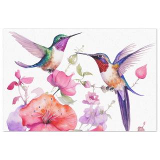Spring Hummingbirds and Brightly Colored Flowers  Tissue Paper