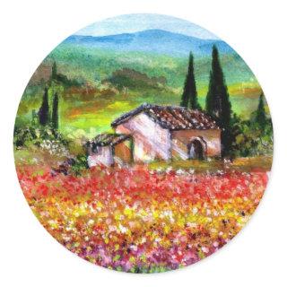 SPRING  IN TUSCANY / COLORFUL FLOWER FIELDS CLASSIC ROUND STICKER