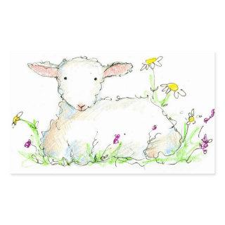 Spring Lamb Sheep Farm Animal Illustration Art Rectangular Sticker