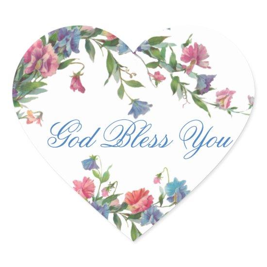 Spring Pastel Flowers Religious Heart Sticker