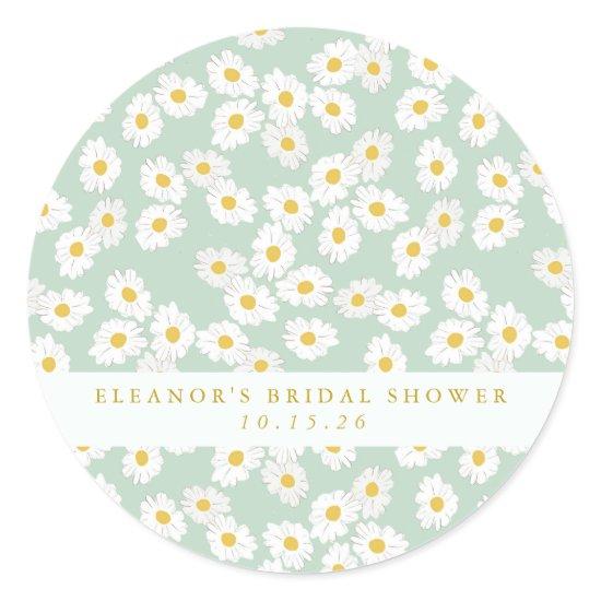 Spring Pastel Sage Daisies Bridal Shower Custom Classic Round Sticker