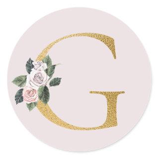 Spring roses gold initials sticker letter G