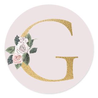 Spring roses gold initials sticker letter G