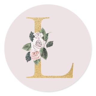 Spring roses gold initials sticker letter L