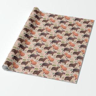 Spring Summer Neutral Color Cute Capybara Pattern