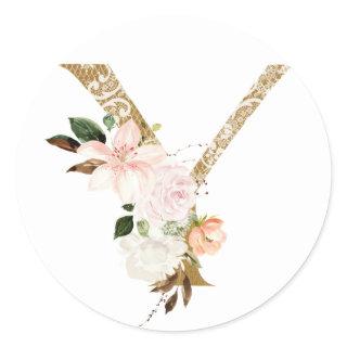 Spring summer wedding MONOGRAM Y Classic Round Sticker