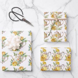 Spring Tea Party Yellow Teapots and Roses  Sheets