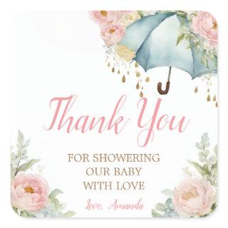 Spring Umbrella Baby Shower Thank You Square Sticker