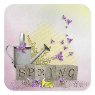 Spring - "Water Can & Signs of Spring" Square Sticker