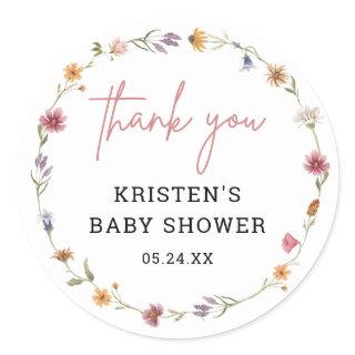 Spring Wildflower Baby Shower Thank You Classic Round Sticker