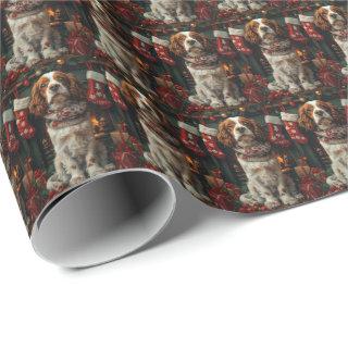 Springer Spaniel Dog With Christmas Gift Fireplace