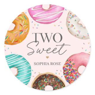 Sprinkled Donut 2nd Birthday Party Favor Classic Round Sticker