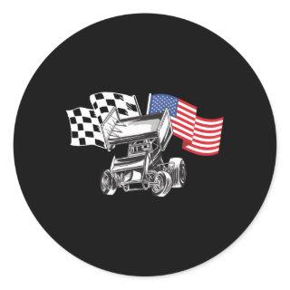 Sprint Car Racing Usa Flag Classic Round Sticker
