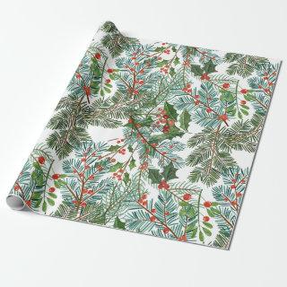 Spruce branches and omella Christmas pattern