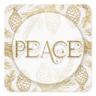 SQ Typographic PEACE Message with Bontanical Pines Square Sticker