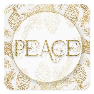 SQ Typographic PEACE Message with Bontanical Pines Square Sticker