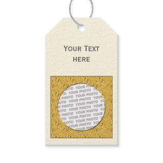 Square Frame gold leaf + your photo, text & back. Gift Tags