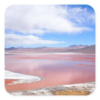 Square sticker of Laguna Colorada in Bolivia