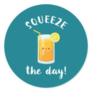 Squeeze The Day Funny Orange Juice Lover Puns Classic Round Sticker
