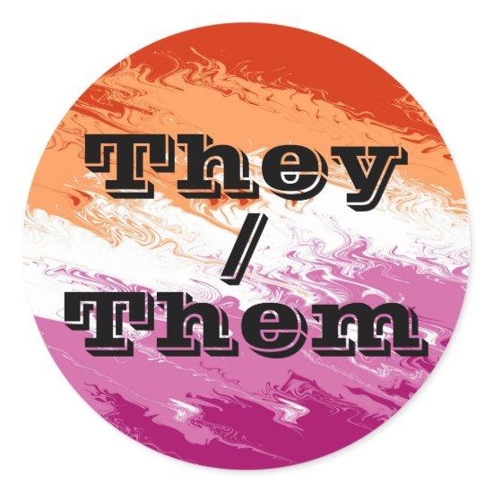 Squiggly Customizable Pronoun Lesbian Pride Flag Classic Round Sticker
