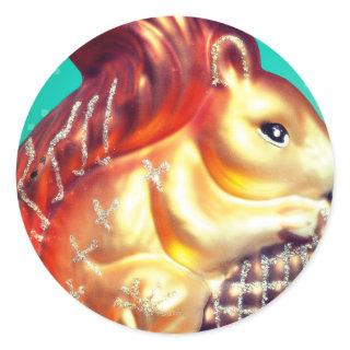 Squirrel and pinecone vintage fall winter ornament classic round sticker