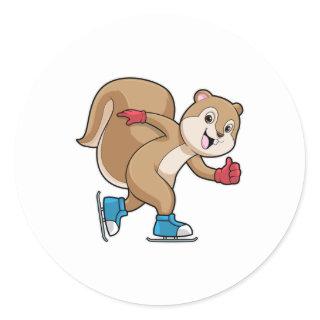Squirrel at Ice skating with Ice skates Classic Round Sticker