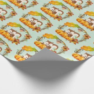 Squirrel in Floral Wreath Fall Rustic Pattern