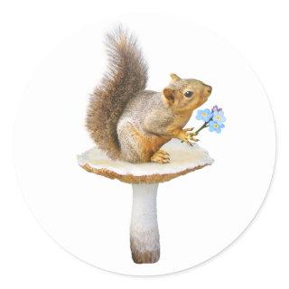 Squirrel on Mushroom with Flowers Stickers