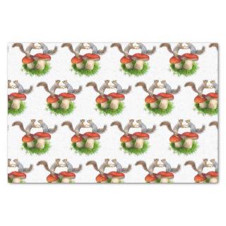 Squirrel Pair on Red Mushrooms Tissue Paper