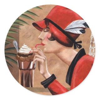 Squisito Cioccolato Italian Chocolate Woman in Red Classic Round Sticker
