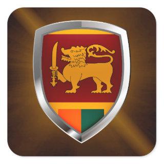 Sri Lanka Metallic Emblem Square Sticker